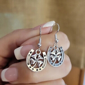 Lucky Horseshoe and Clover Charm Drop Earrings